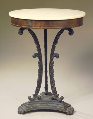 Cast-iron and rosewood marble-top gueridon, attributed to Duncan Phyfe & Sons