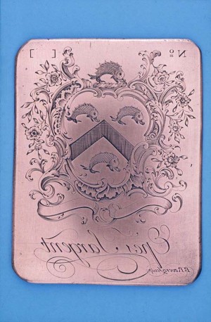 Copper bookplate for Epes Sargent, Jr. (1721-1779) by Paul Revere, Jr