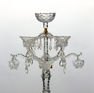 Sweetmeat Stand , England, 1760-65 Colorless lead glass; gilded base metal (ormolu)