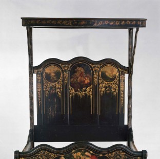 Painted bedstead with canopy, circa 1855, painted by Thomas and Edward Hill
